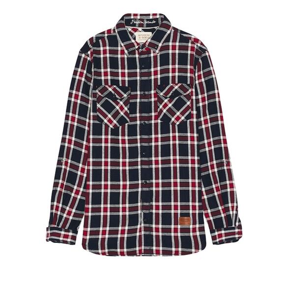 New Retails $178 Scotch & Soda Double Face Twill Check Shirt in Red & Blue xl
